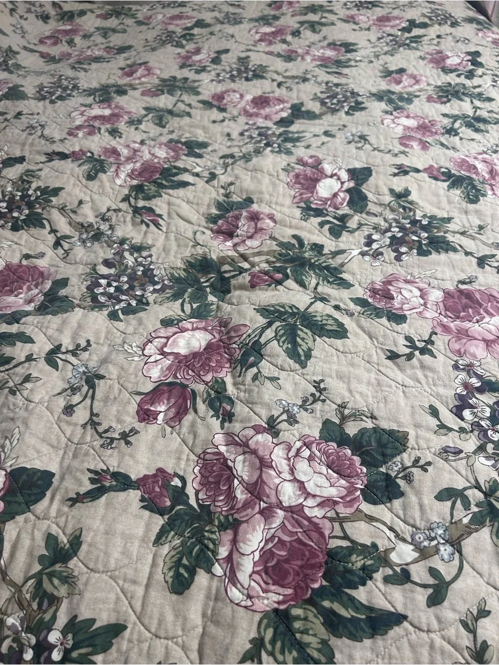 Pottery Barn Adelise Floral Cotton/Linen Reversible Quilt Full/Queen READ